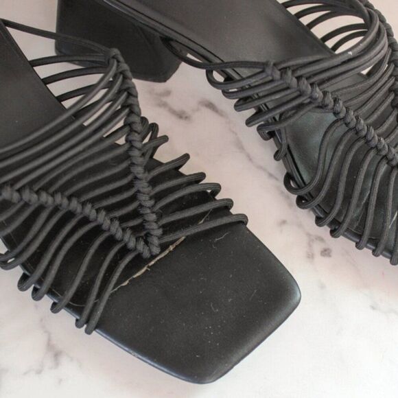 Open Edit Black Strappy Block Heel Sandal 9 - Picture 2 of 7